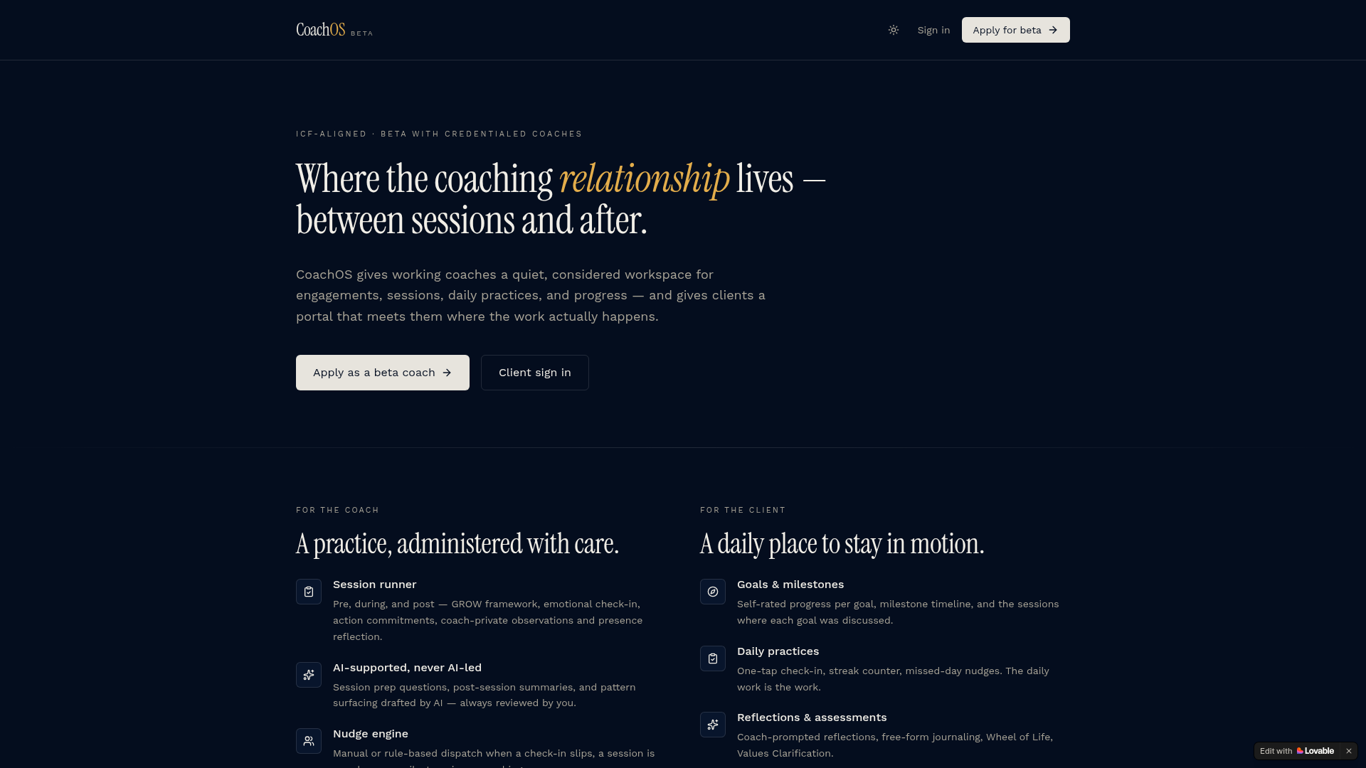 CoachOS — Where the coaching relationship lives preview