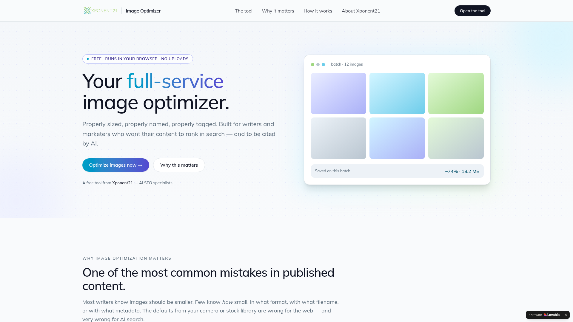 Free Image Optimizer for SEO & AI Search — Xponent21 preview